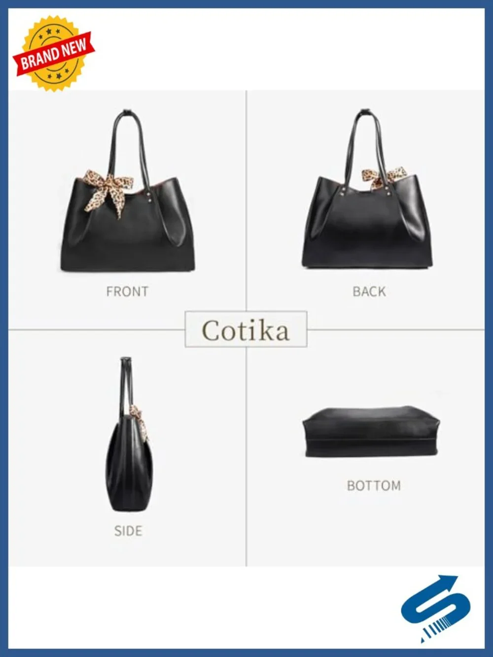 Large Vegan Leather Tote Bag for Women with Detachable Pocket and Silk Scarf
